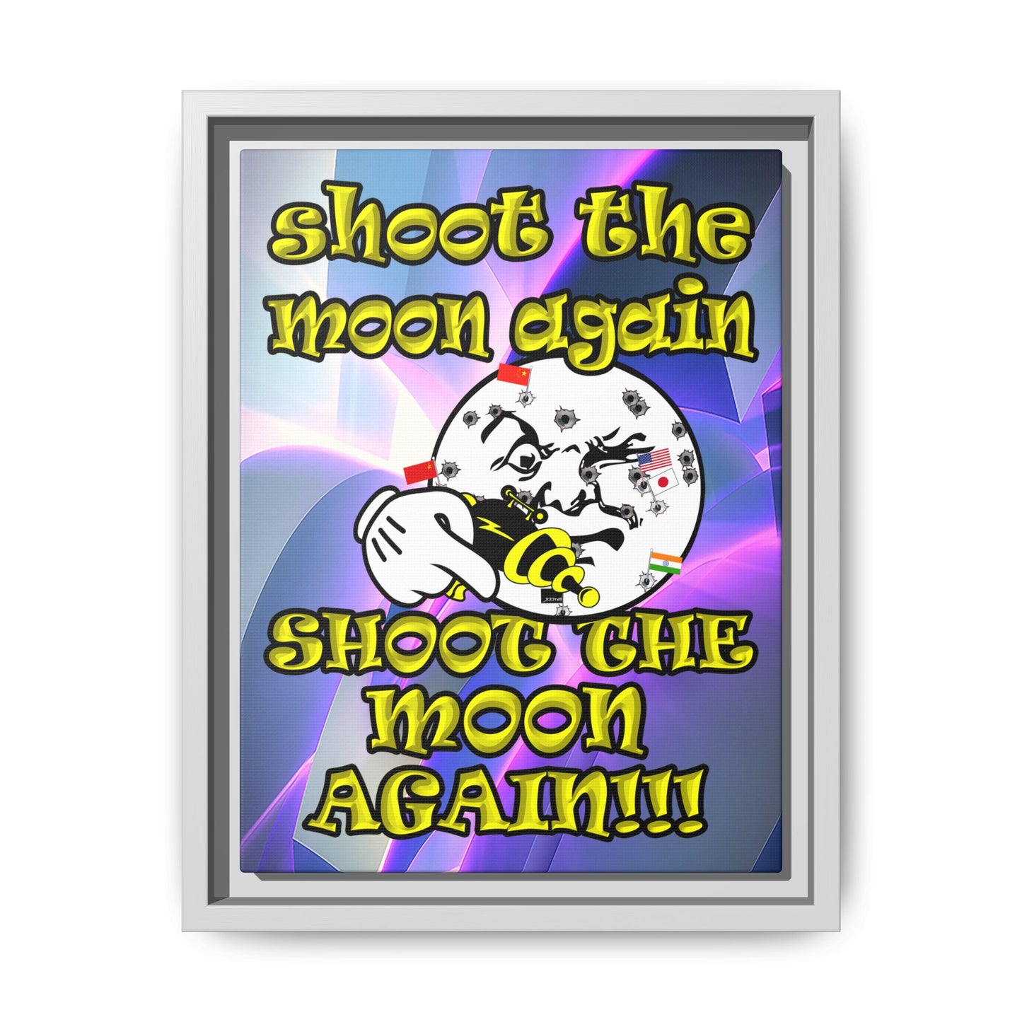 shoot the moon again - framed canvas art (grey-pink wave)