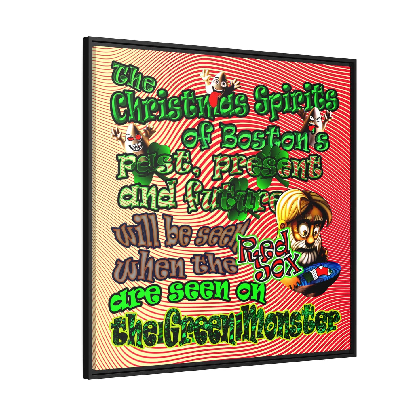 christmas spirits of boston - framed canvas art (yellow-orange wave)