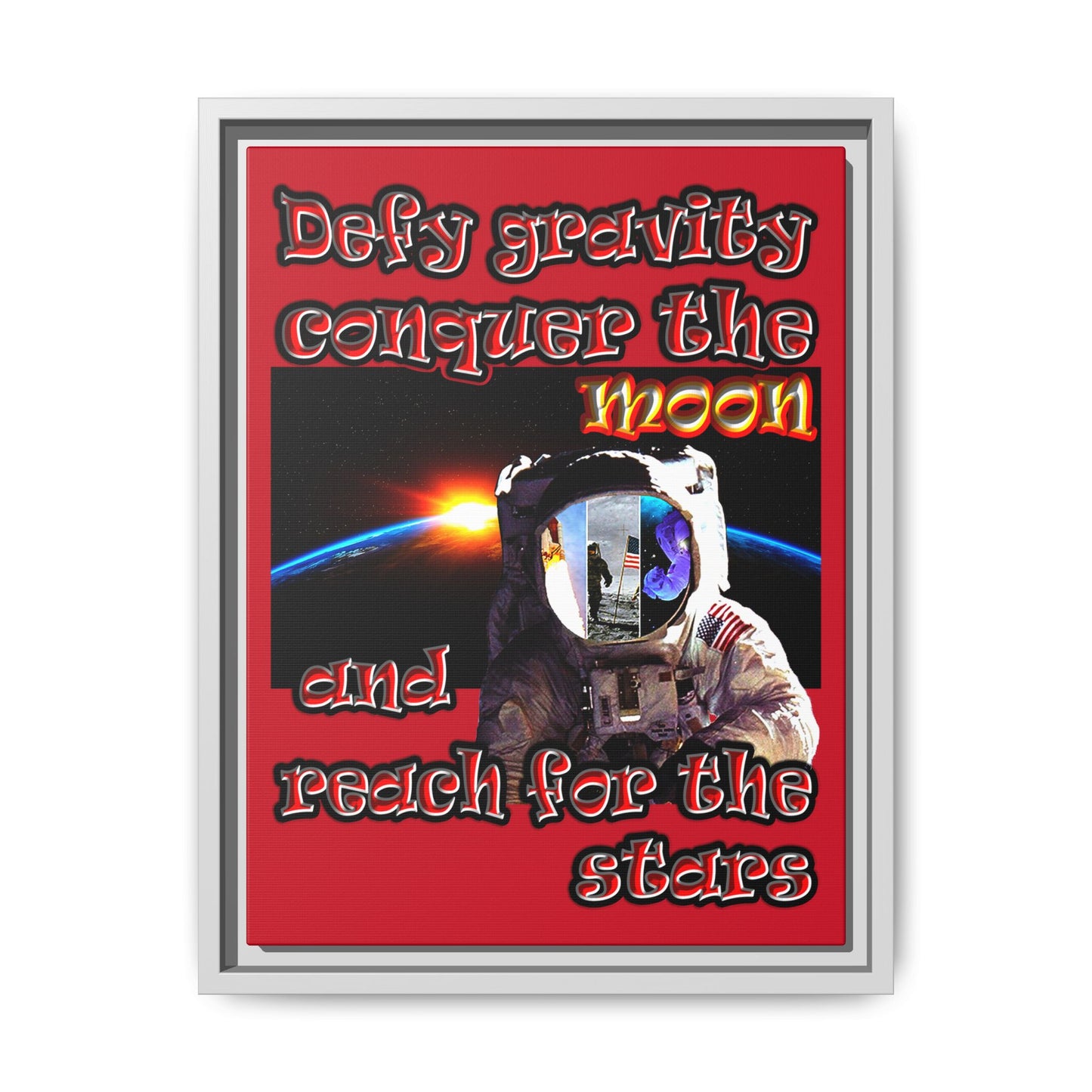 defy conquer reach - framed canvas art (dark red)