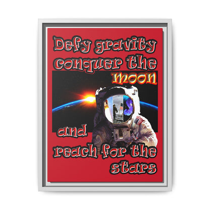 defy conquer reach - framed canvas art (dark red)