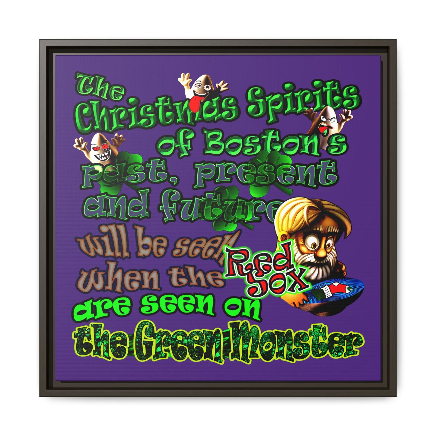 christmas spirits of boston - framed canvas art (purple)