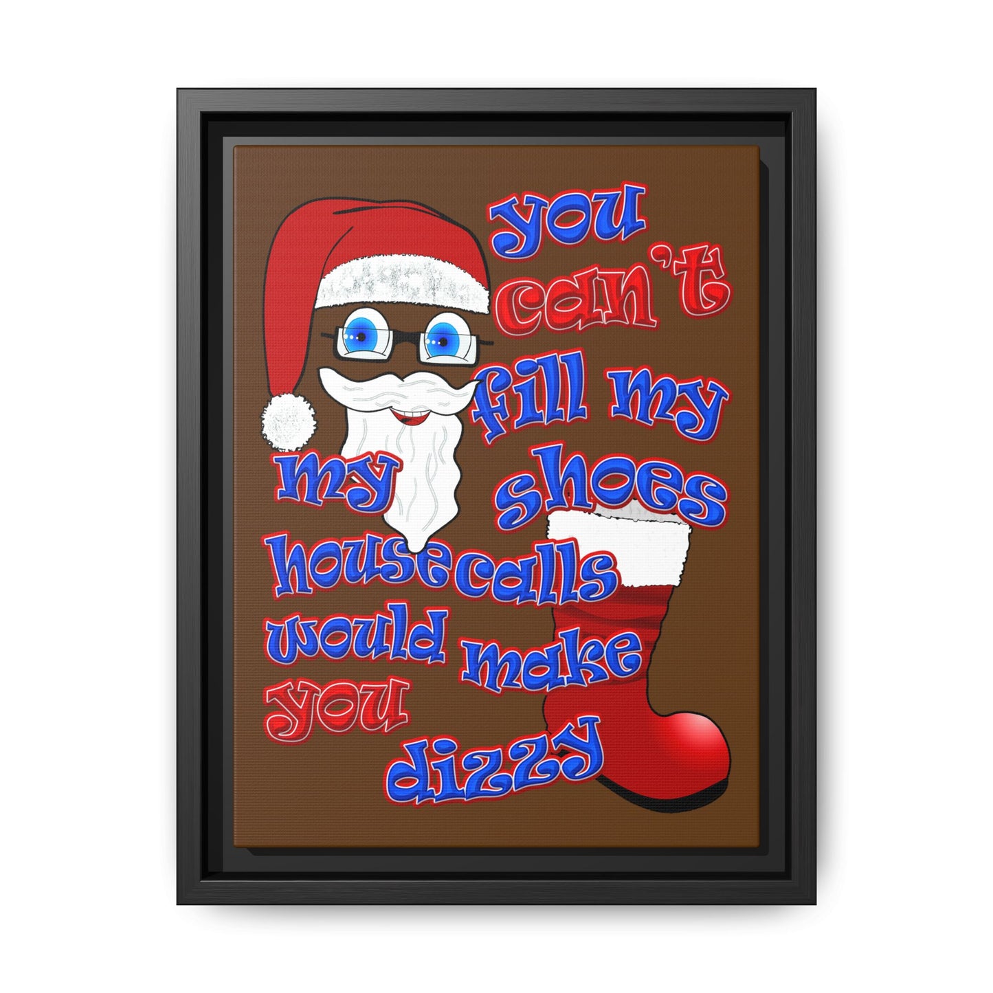 santa's shoes - framed canvas art (brown)
