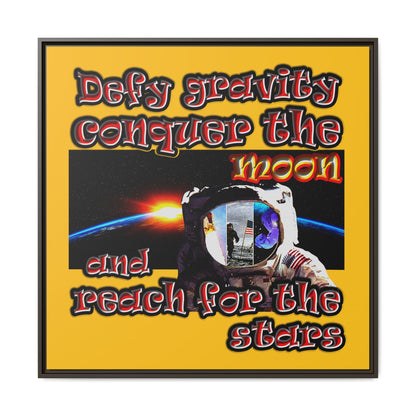 defy conquer reach - framed canvas art (yellow)