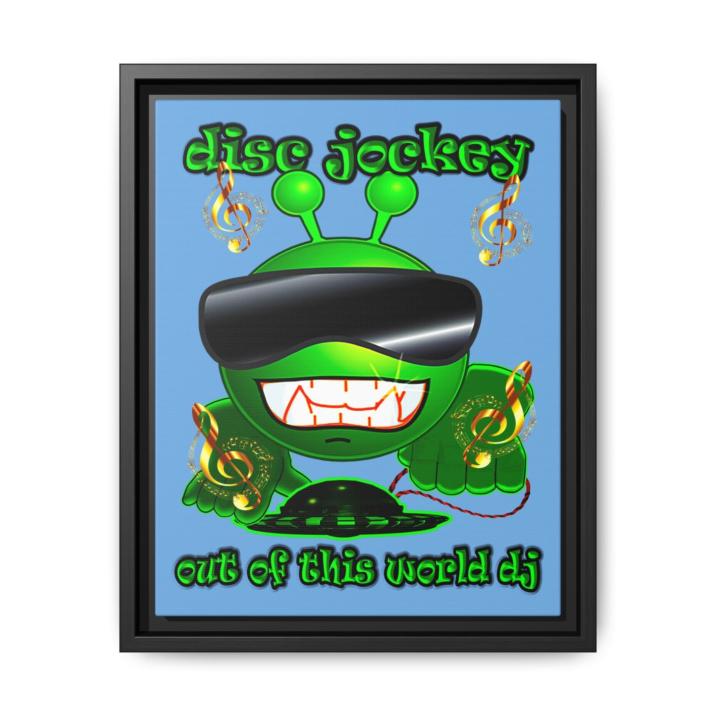 disc jockey - framed canvas art (light blue)