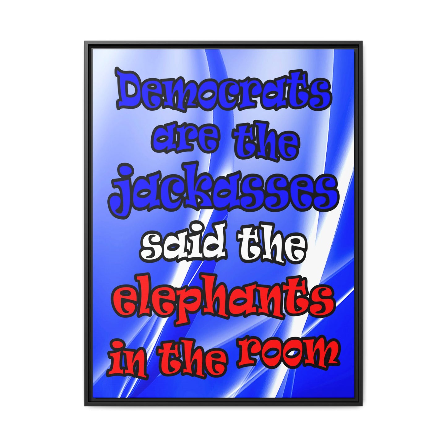 donkeys and elephants - framed canvas art (blue-white wave)