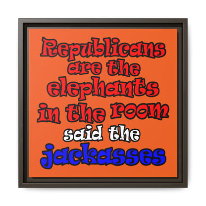 donkeys and elephants - framed canvas art (orange)