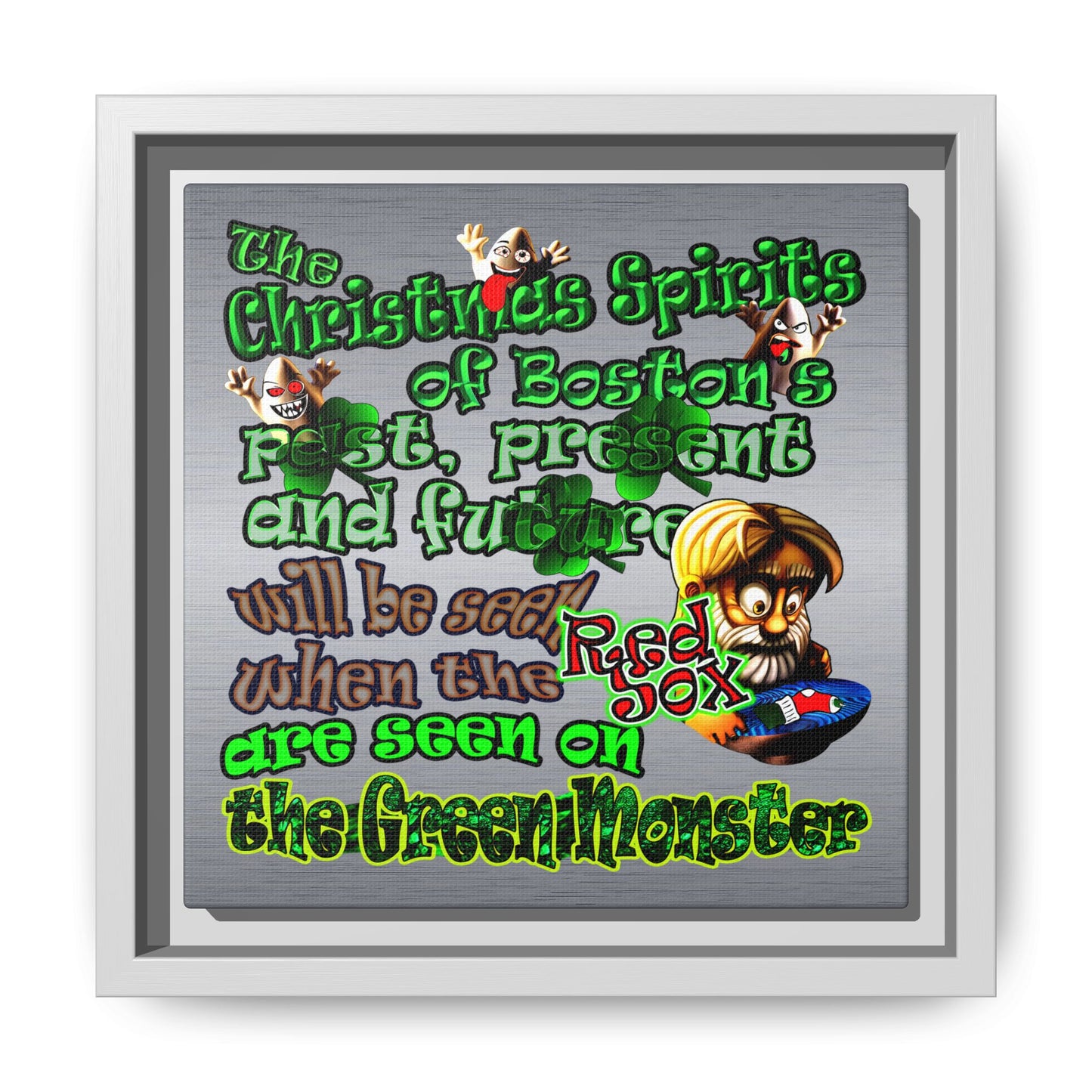 christmas spirits of boston - framed canvas art (brushed nickel)