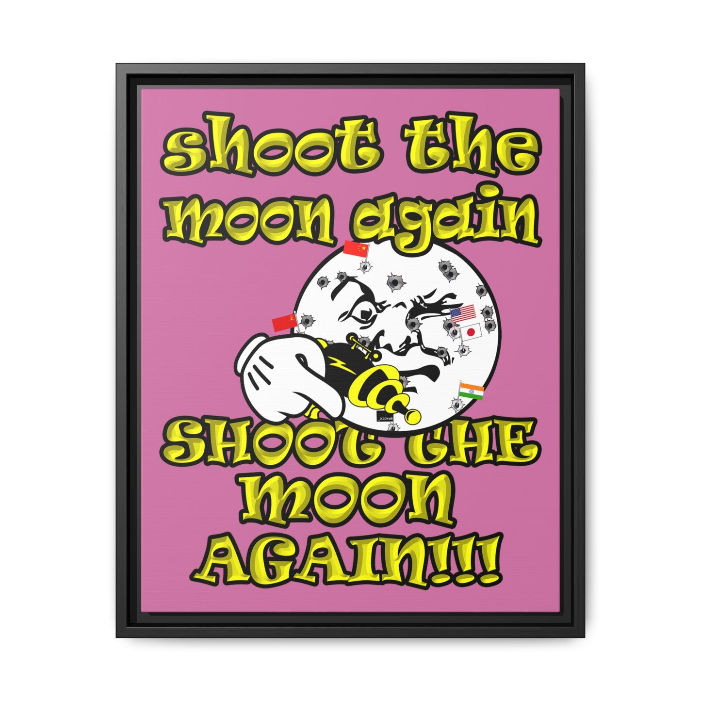 shoot the moon again - framed canvas art (light pink)