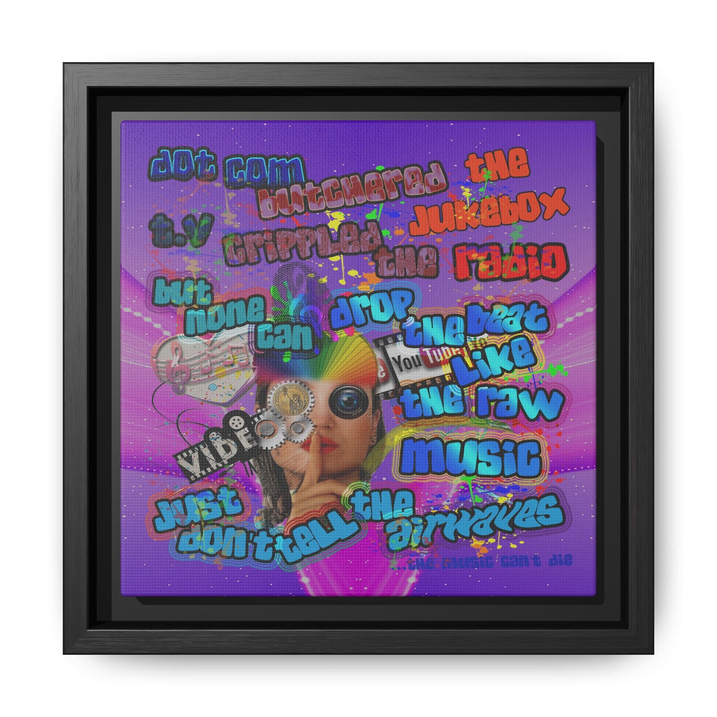 drop the beat - framed canvas art (purple-pink wave)