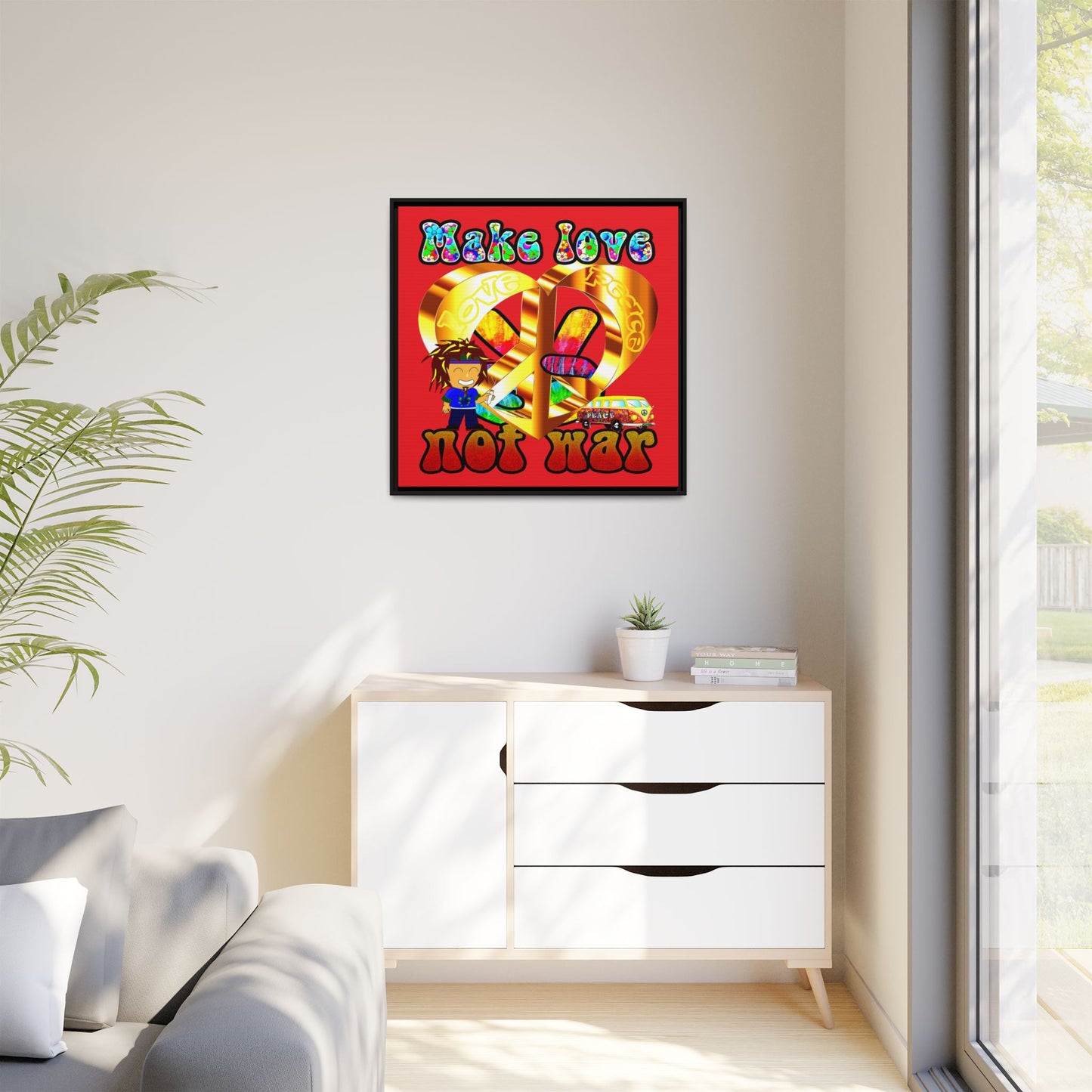 love peace - framed canvas art (red)