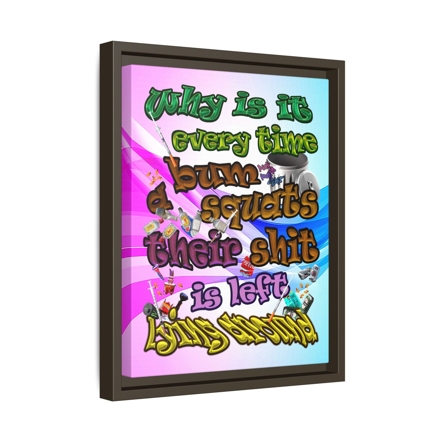 the bum's shit - framed canvas art (light blue-pink wave)