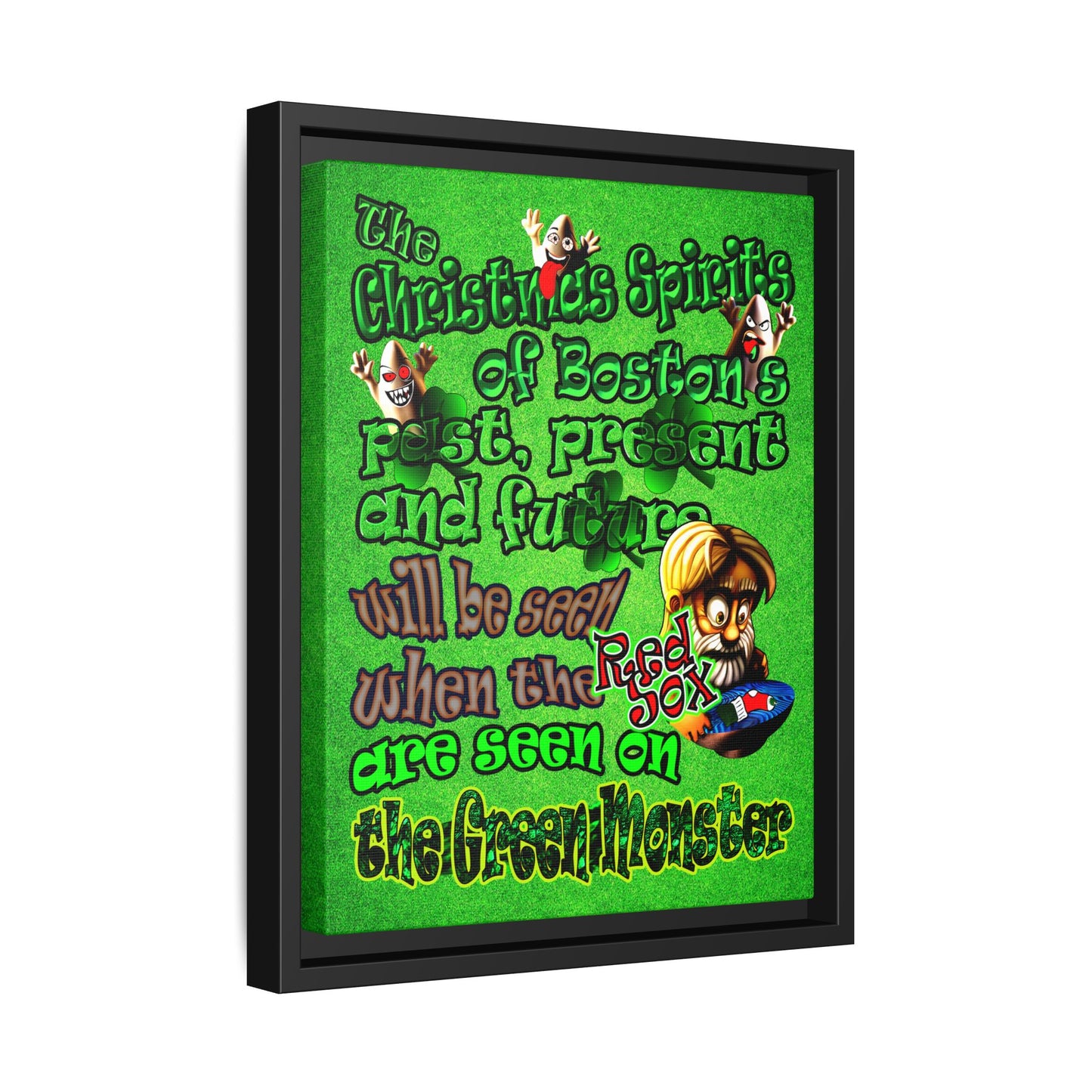 christmas spirits of boston - framed canvas art (green turf)