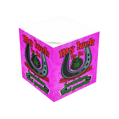 my luck - note cube (pink swirl)
