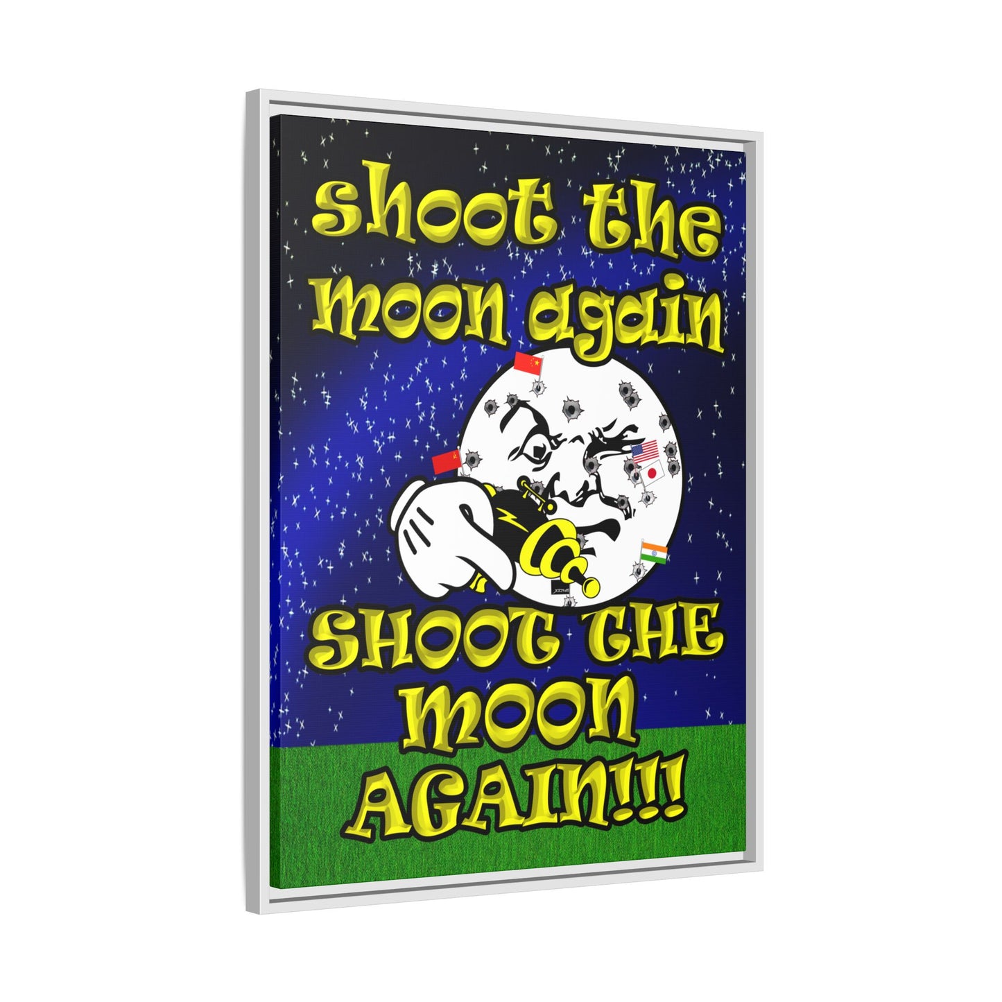 shoot the moon again - framed canvas art ('snoops' background)
