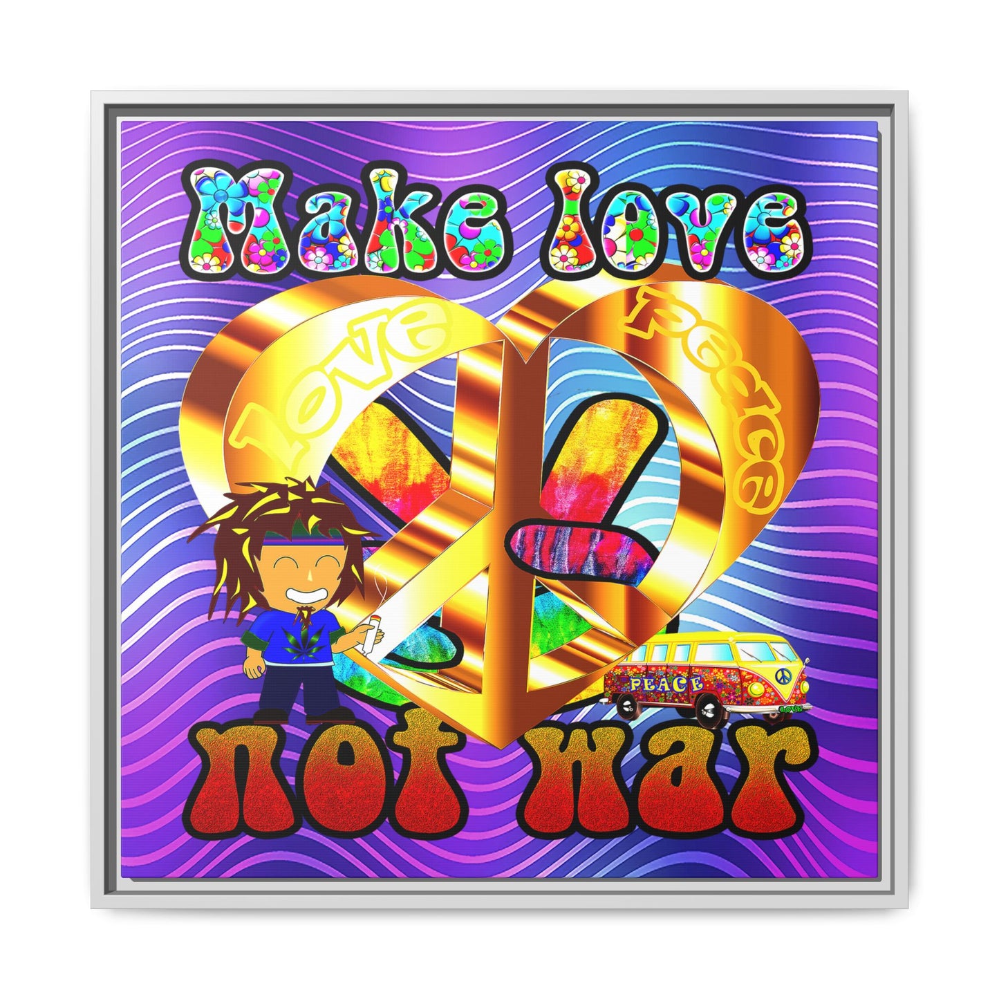 love peace - framed canvas art (purple wave)