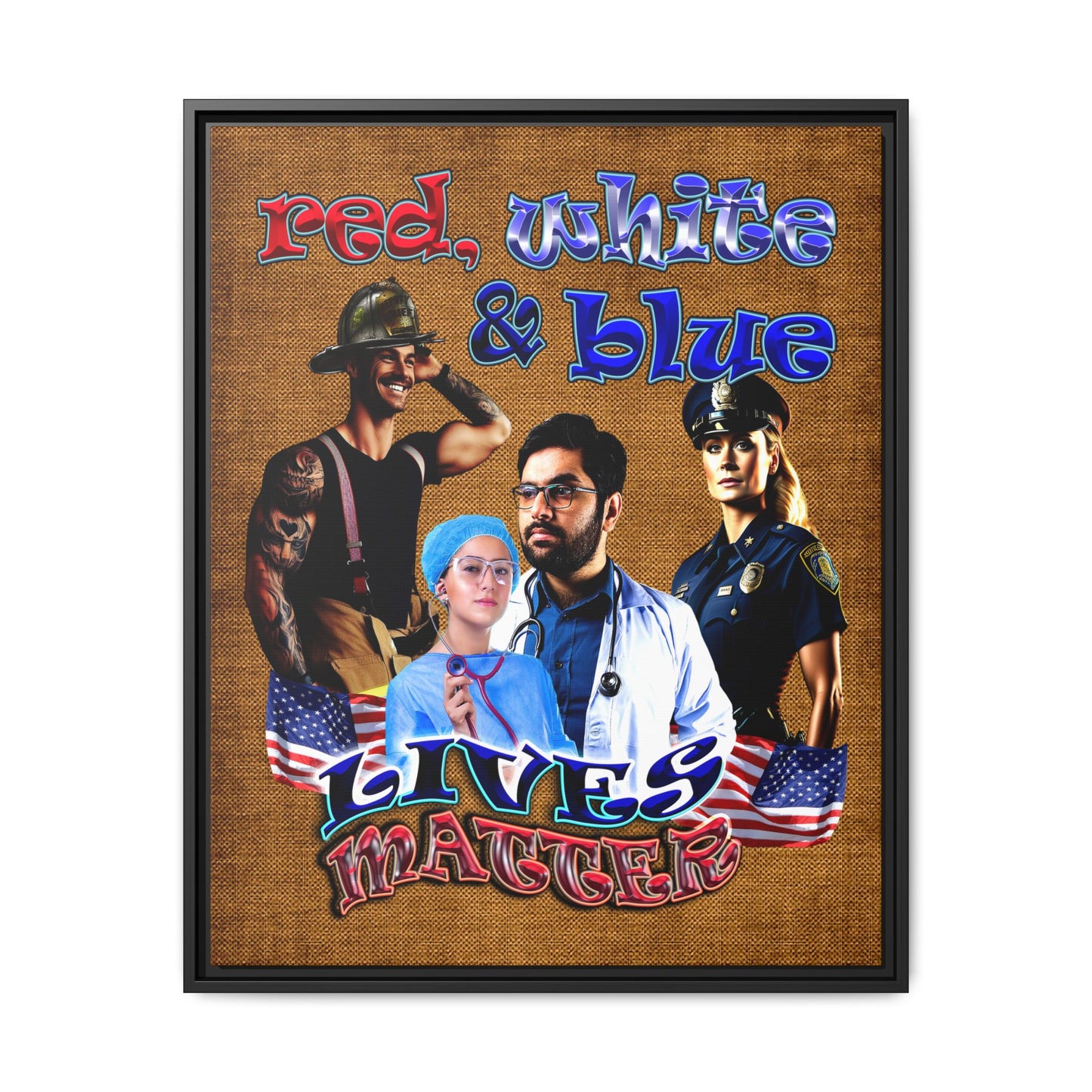 rw&b lives matter - framed canvas art (brown papyrus)