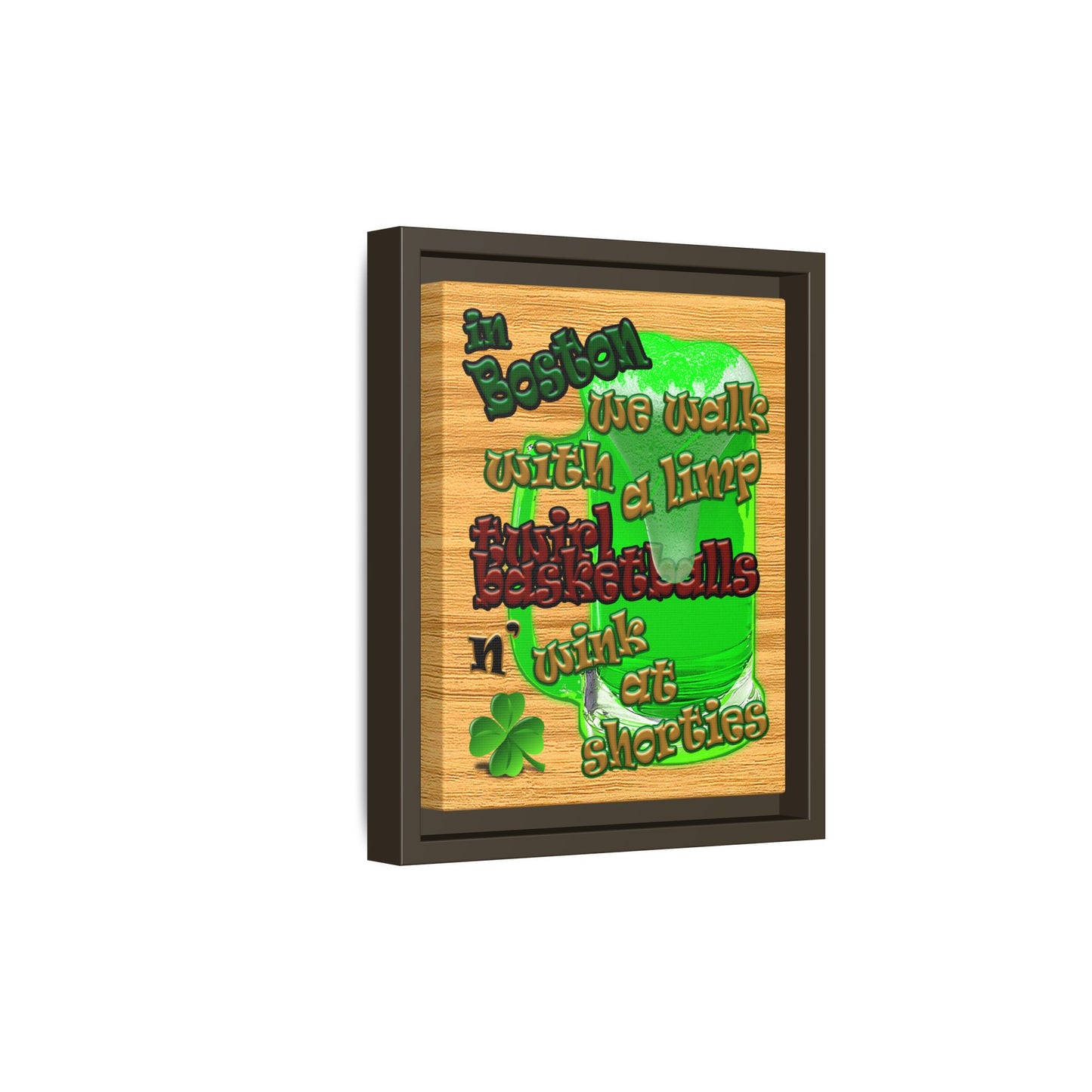 celtics logo - framed canvas art (butterscotch wood finish)