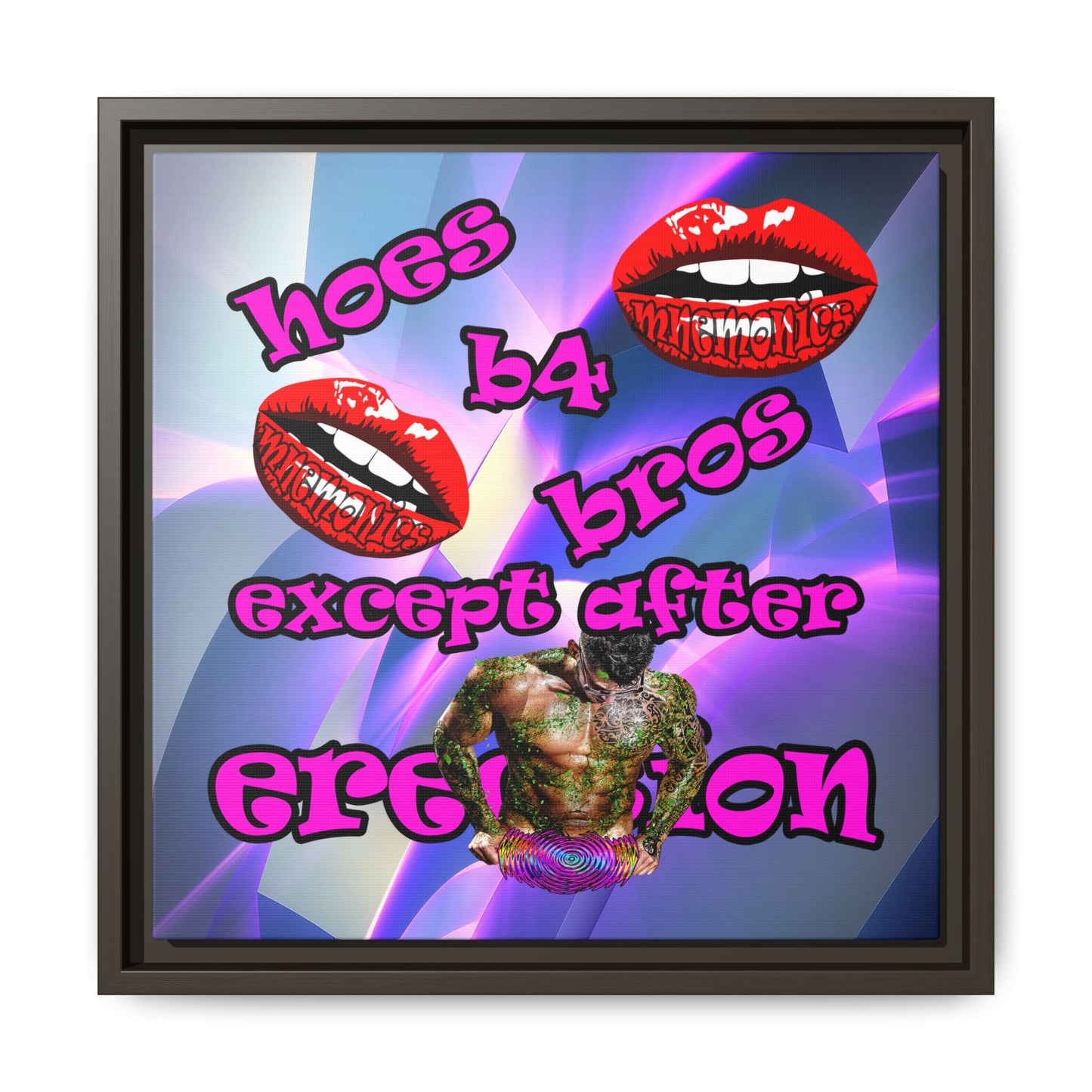 hoes b4 bros - framed canvas art (grey-pink wave)