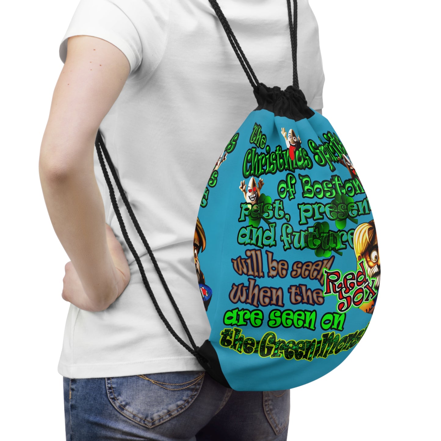 christmas spirits of boston - Drawstring Bag (turquoise)