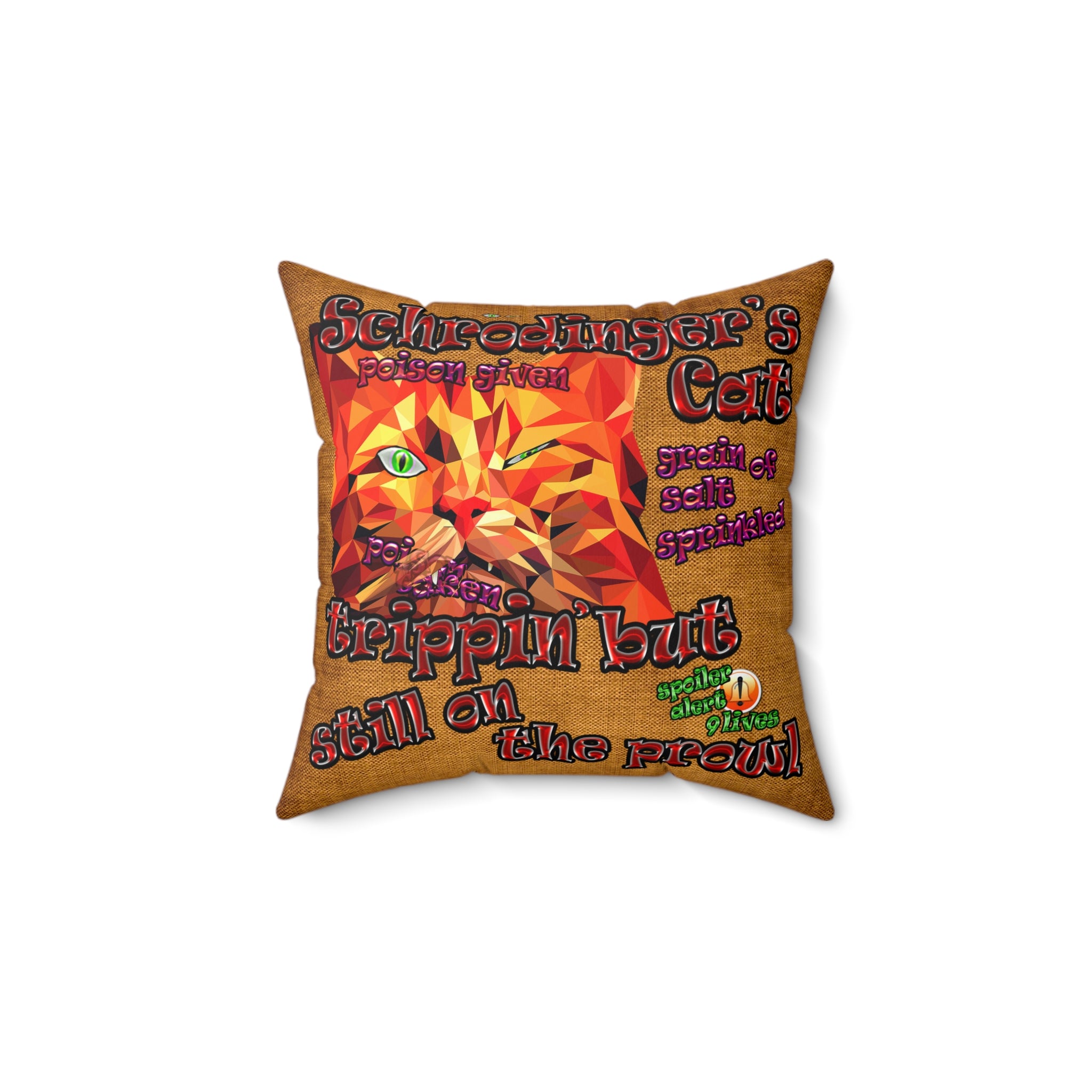 schrodinger's cat - Spun Polyester Square Pillow - (dichromatic brown papyrus)