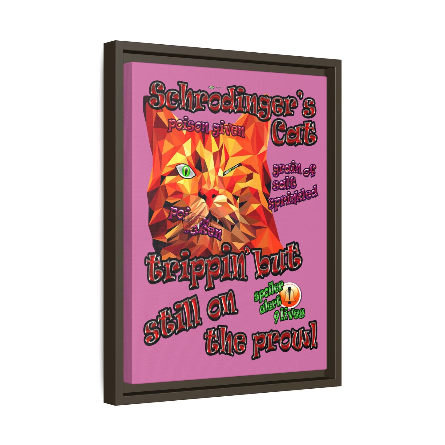 schrodinger's cat - framed canvas art (light pink)