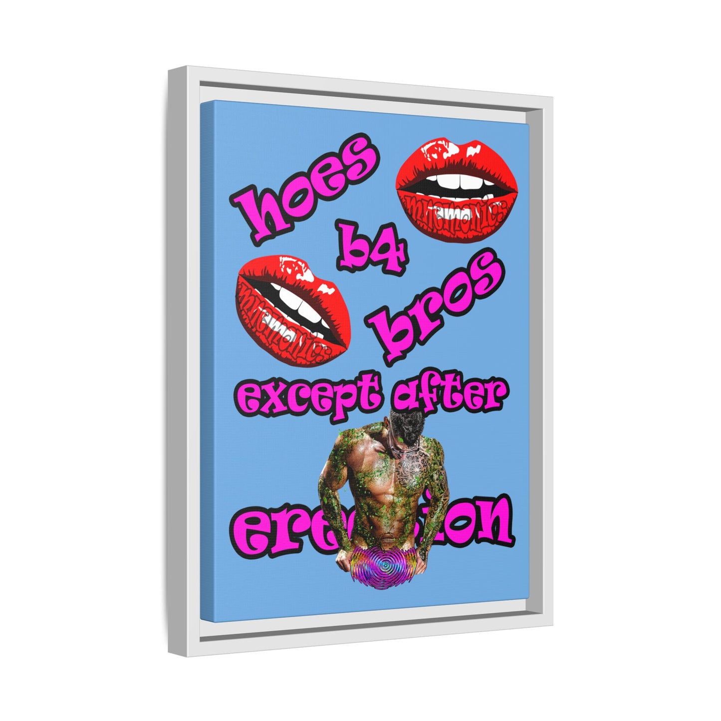 hoes b4 bros - framed canvas art (light blue)