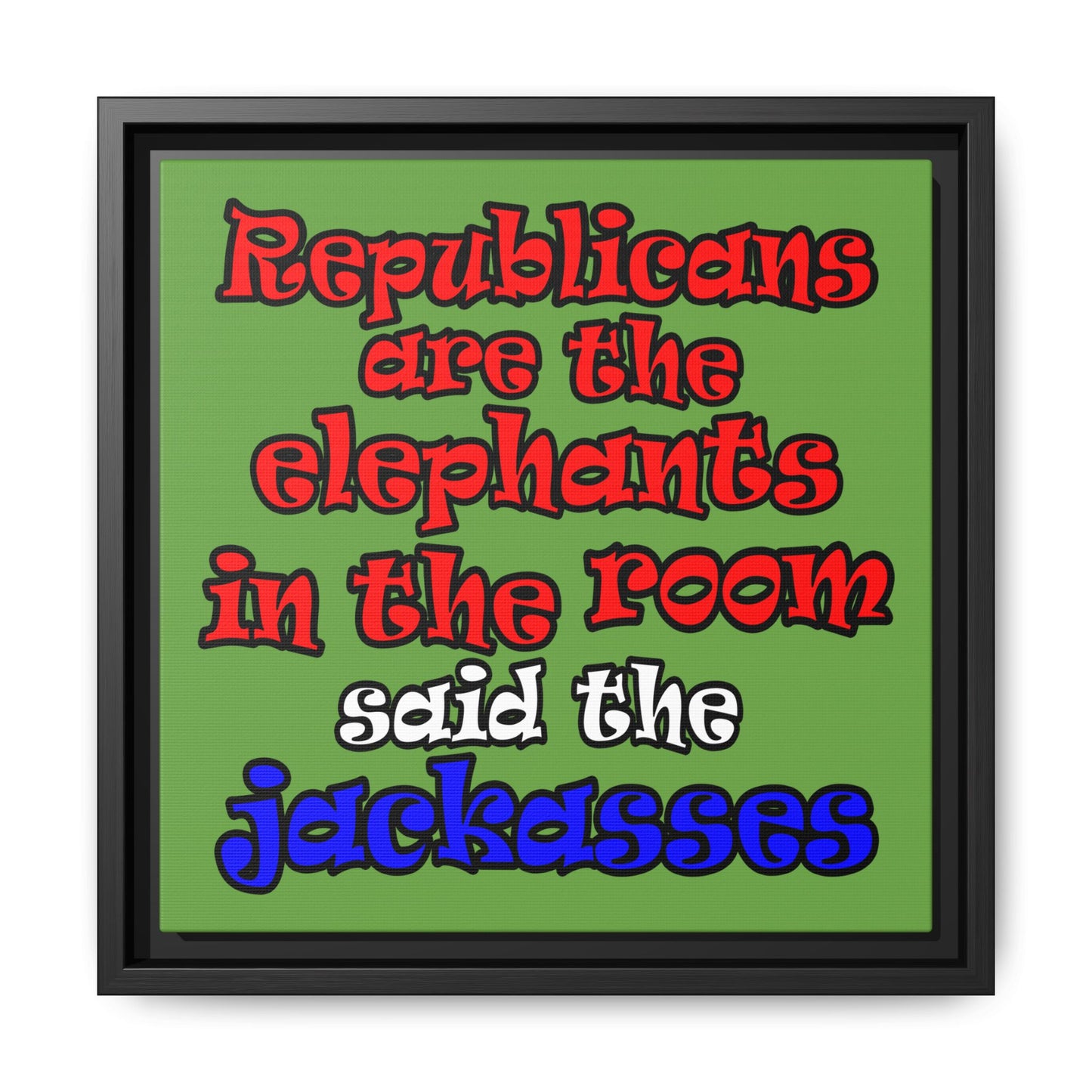 donkeys and elephants - framed canvas art (green)