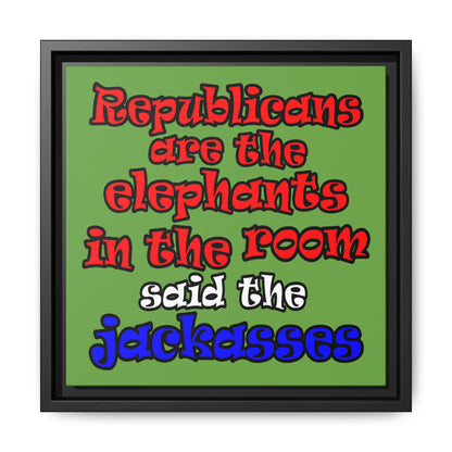 donkeys and elephants - framed canvas art (green)