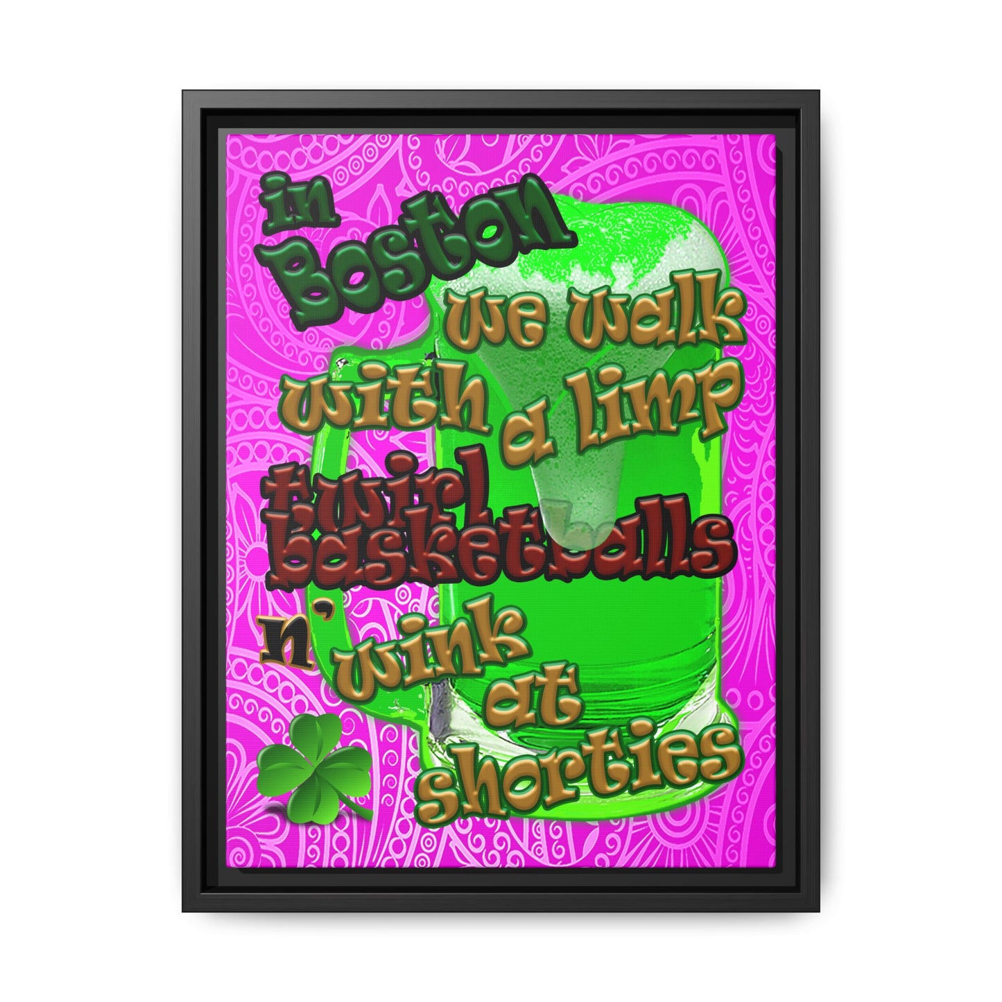 celtics logo - framed canvas art (pink swirl)