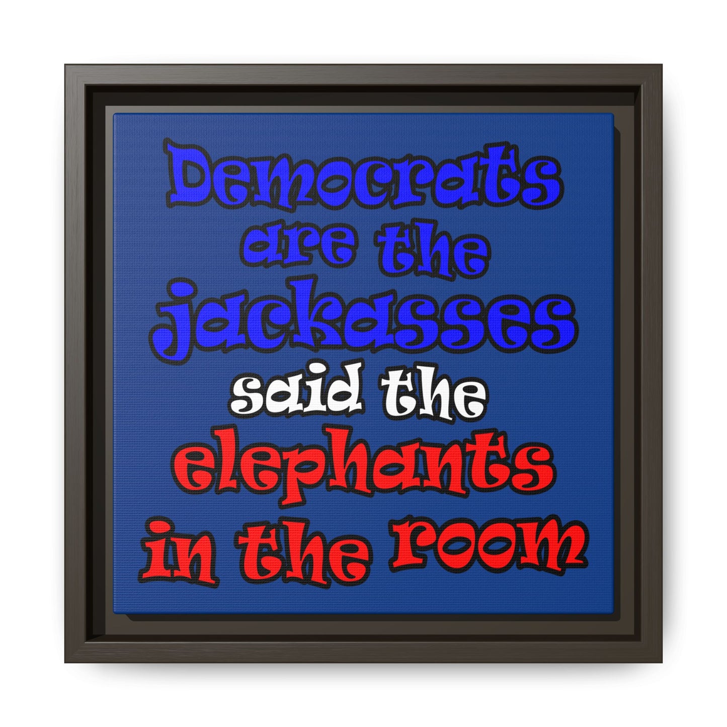 donkeys and elephants - framed canvas art (dark blue)