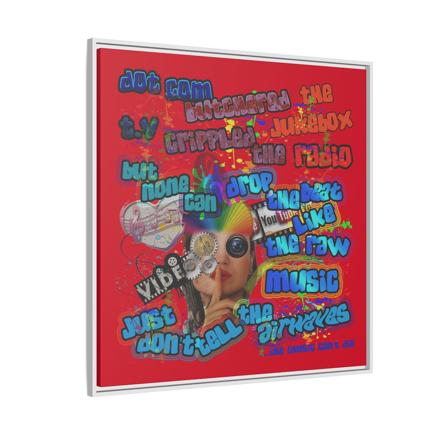 drop the beat - framed canvas art (dark red)