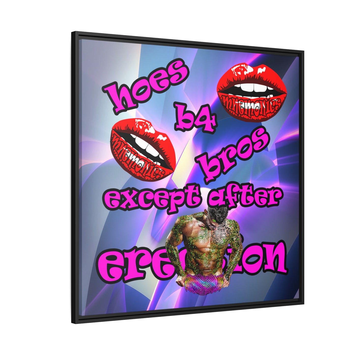 hoes b4 bros - framed canvas art (grey-pink wave)