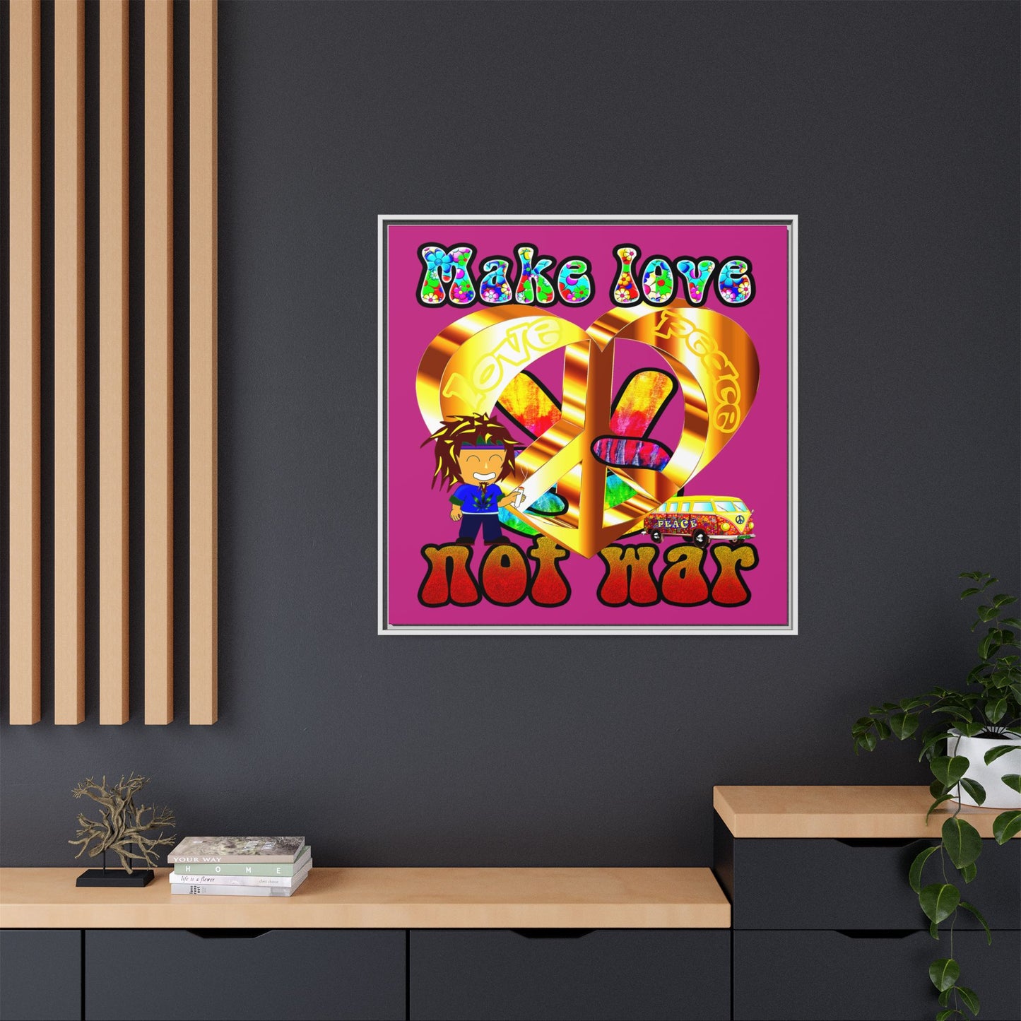 love peace - framed canvas art (pink)