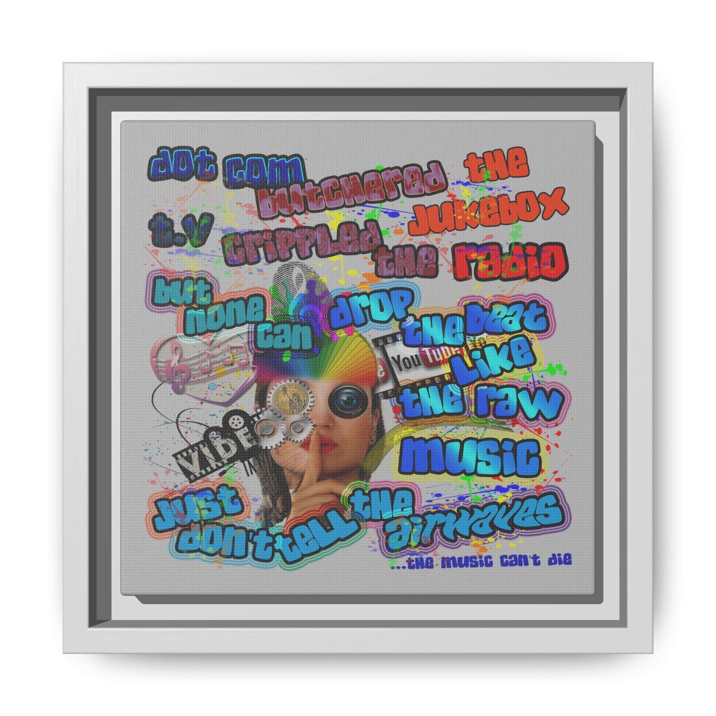 drop the beat - framed canvas art (light grey)
