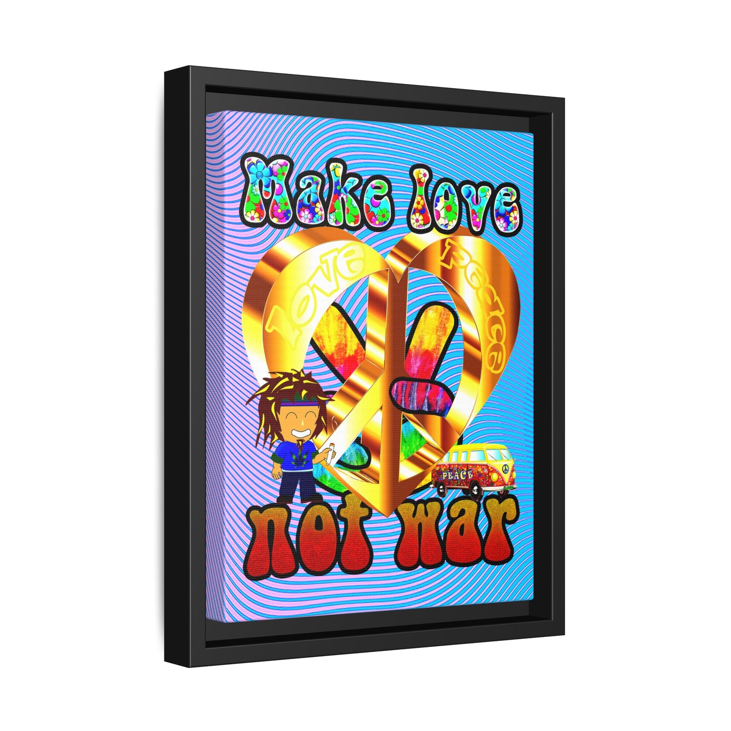 love peace - framed canvas art (light blue-purple wave)