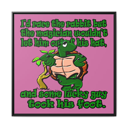 turtle race - framed canvas art (light pink)