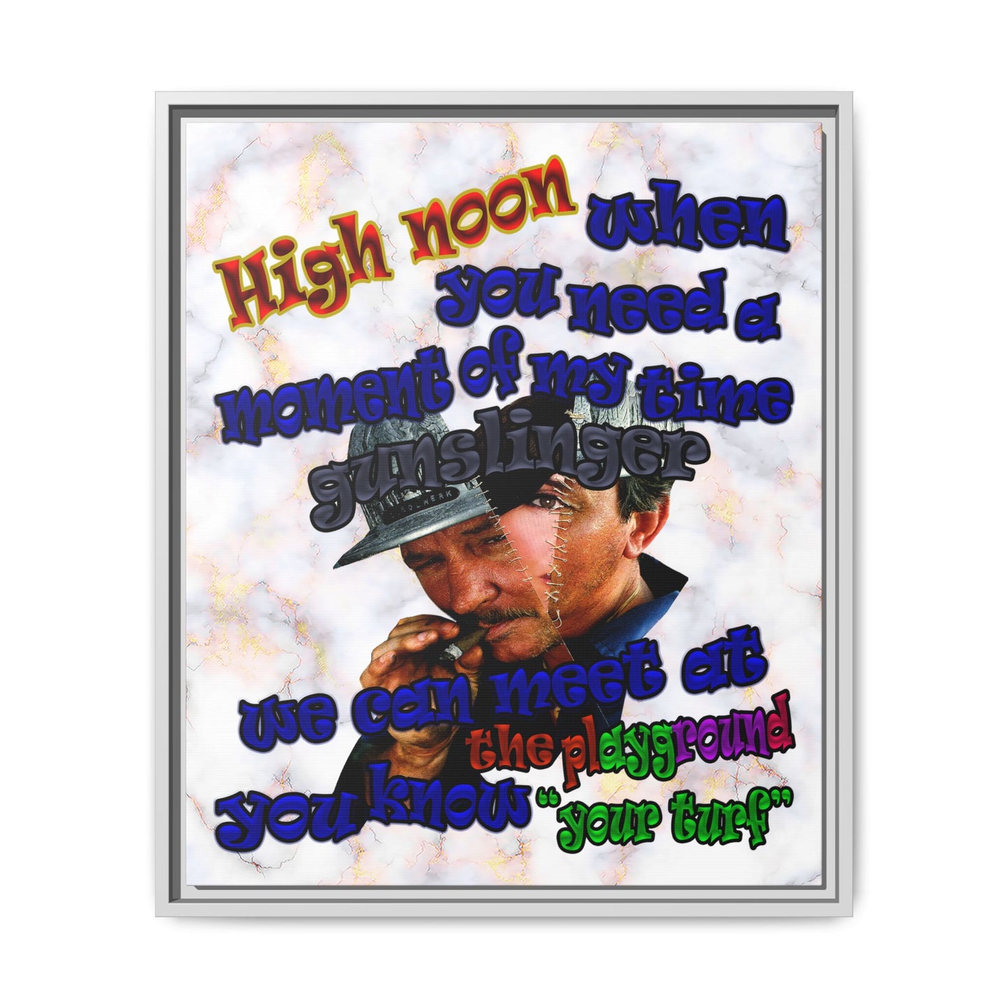 high noon - framed canvas art (white marble)