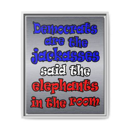 donkeys and elephants - framed canvas art (brushed nickel)