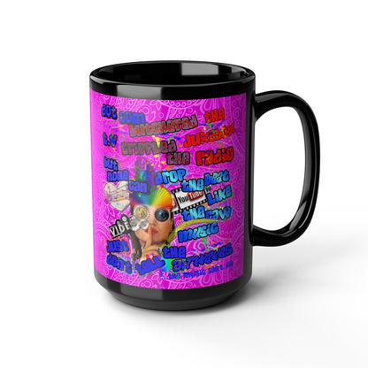 drop the beat - Black Mug (pink swirl)