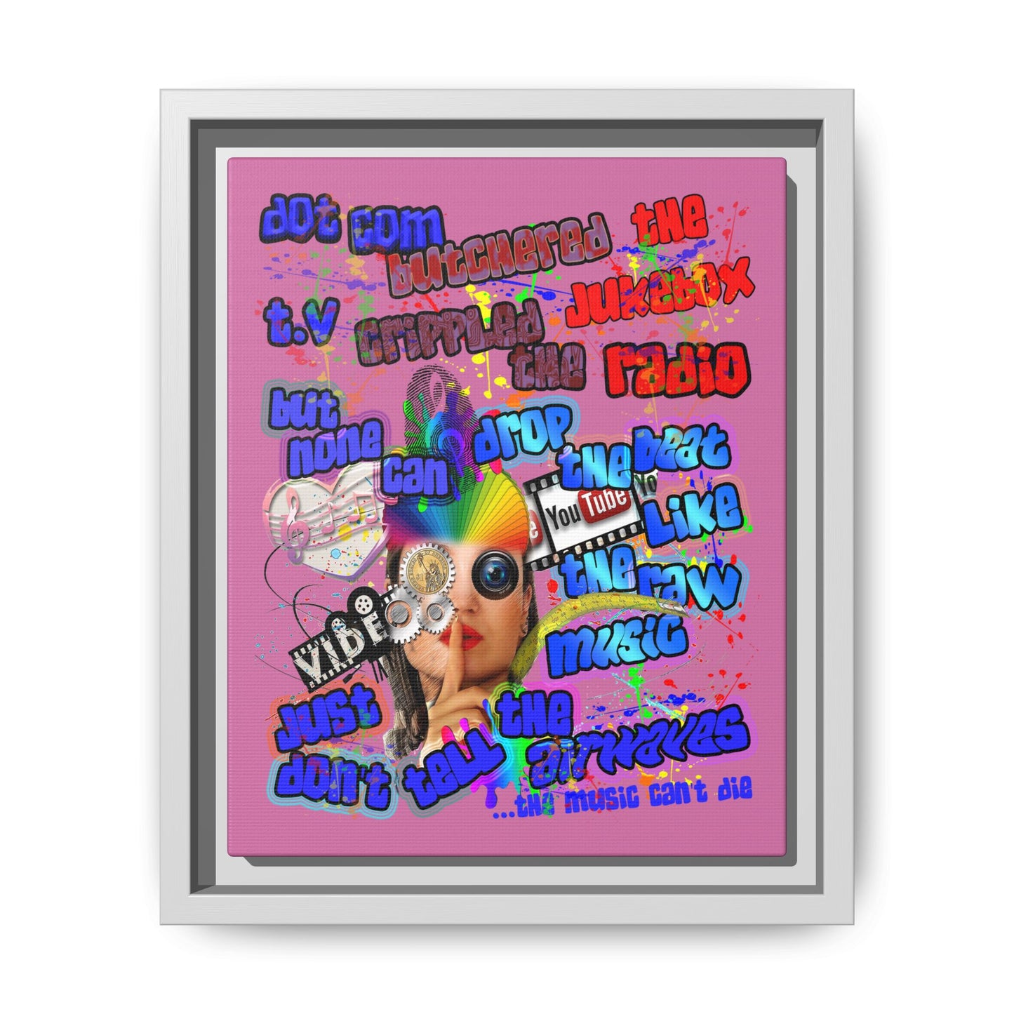 drop the beat - framed canvas art (light pink)