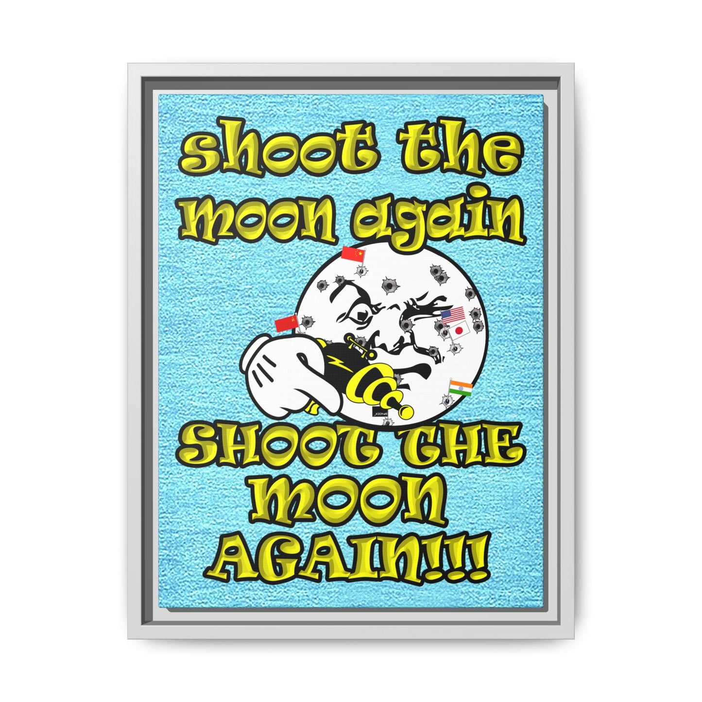 shoot the moon again - framed canvas art (faded blue)