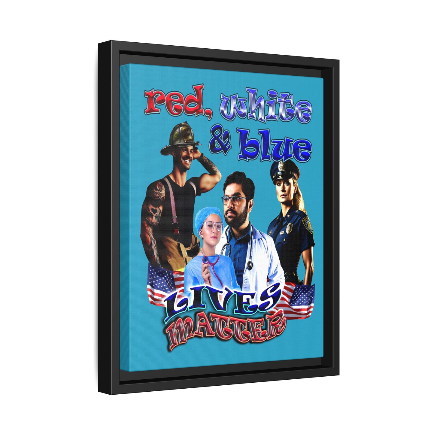 rw&b lives matter - framed canvas art (turquoise)