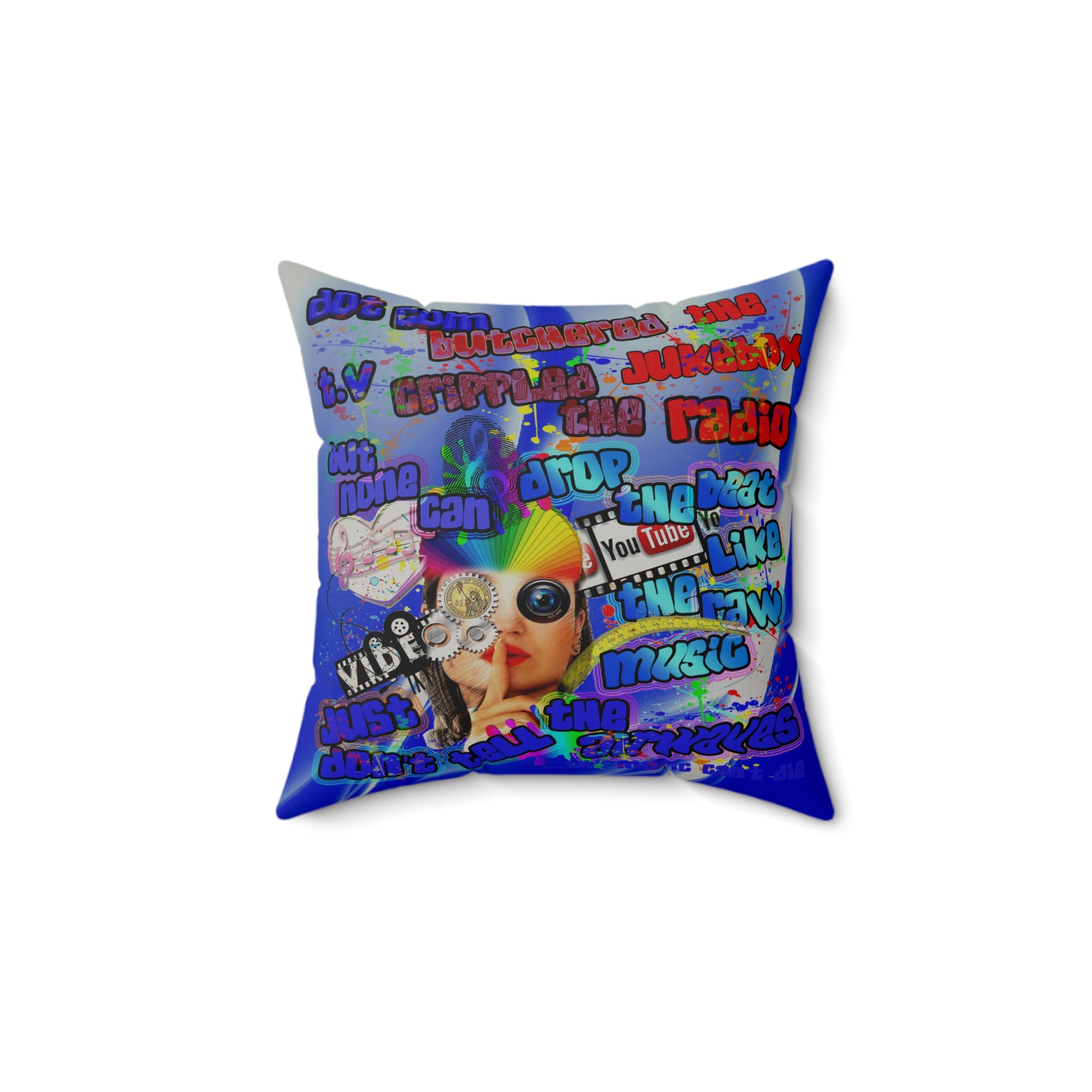 drop the beat - Faux Suede Square Pillow - (blue-white wave)