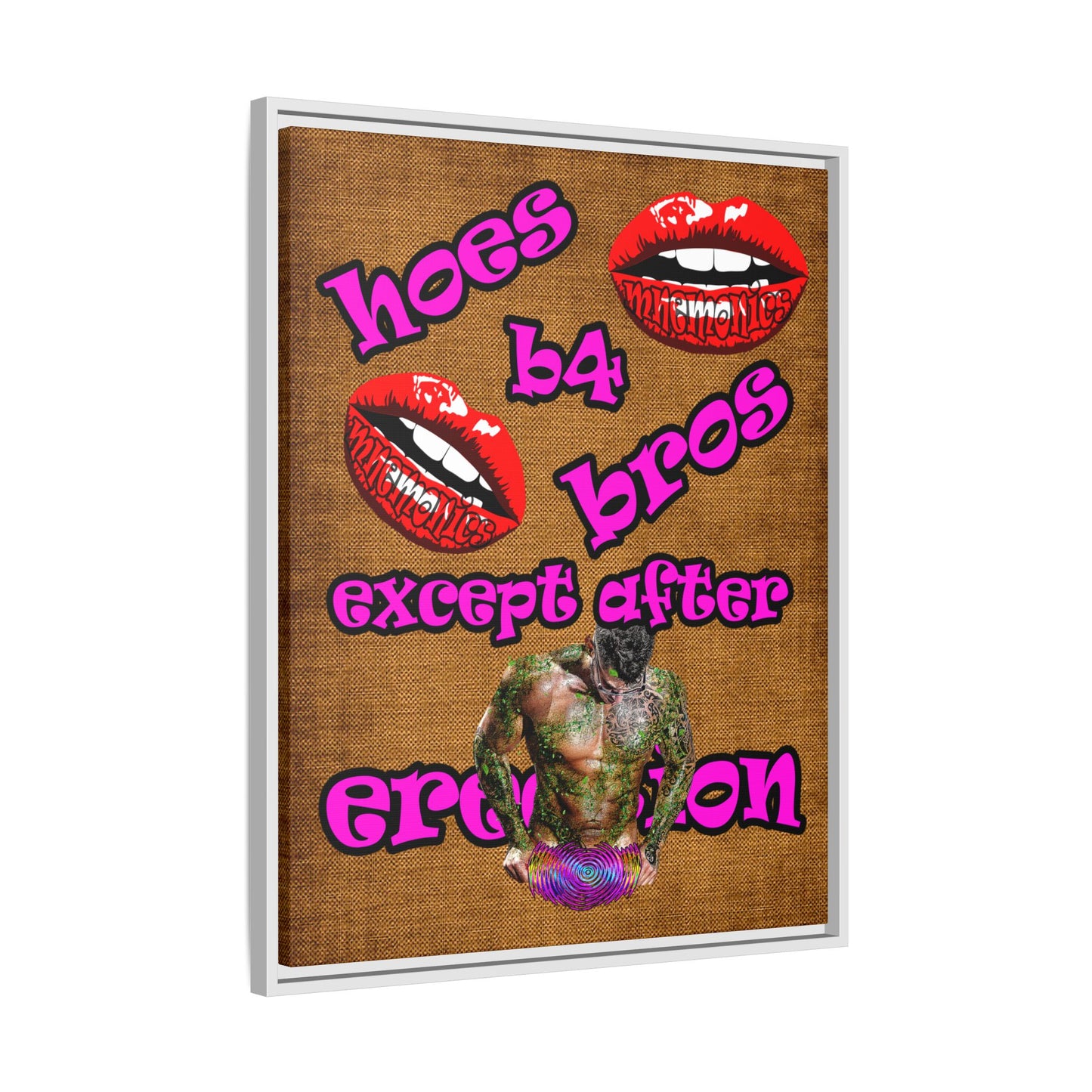 hoes b4 bros - framed canvas art (brown papyrus)