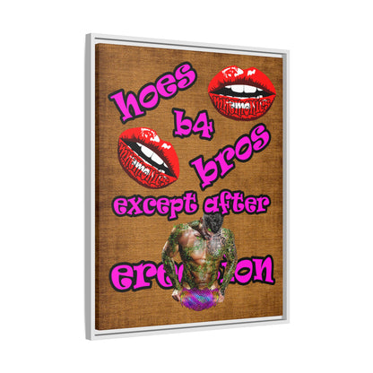 hoes b4 bros - framed canvas art (brown papyrus)