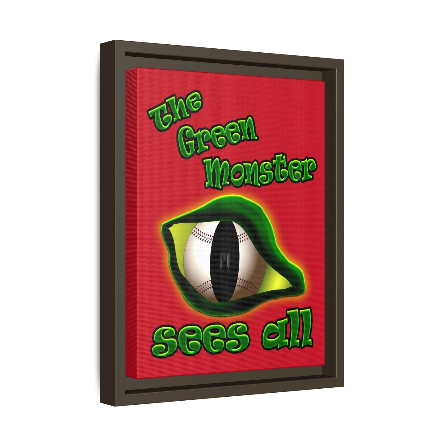 green monster - framed canvas art (dark red)