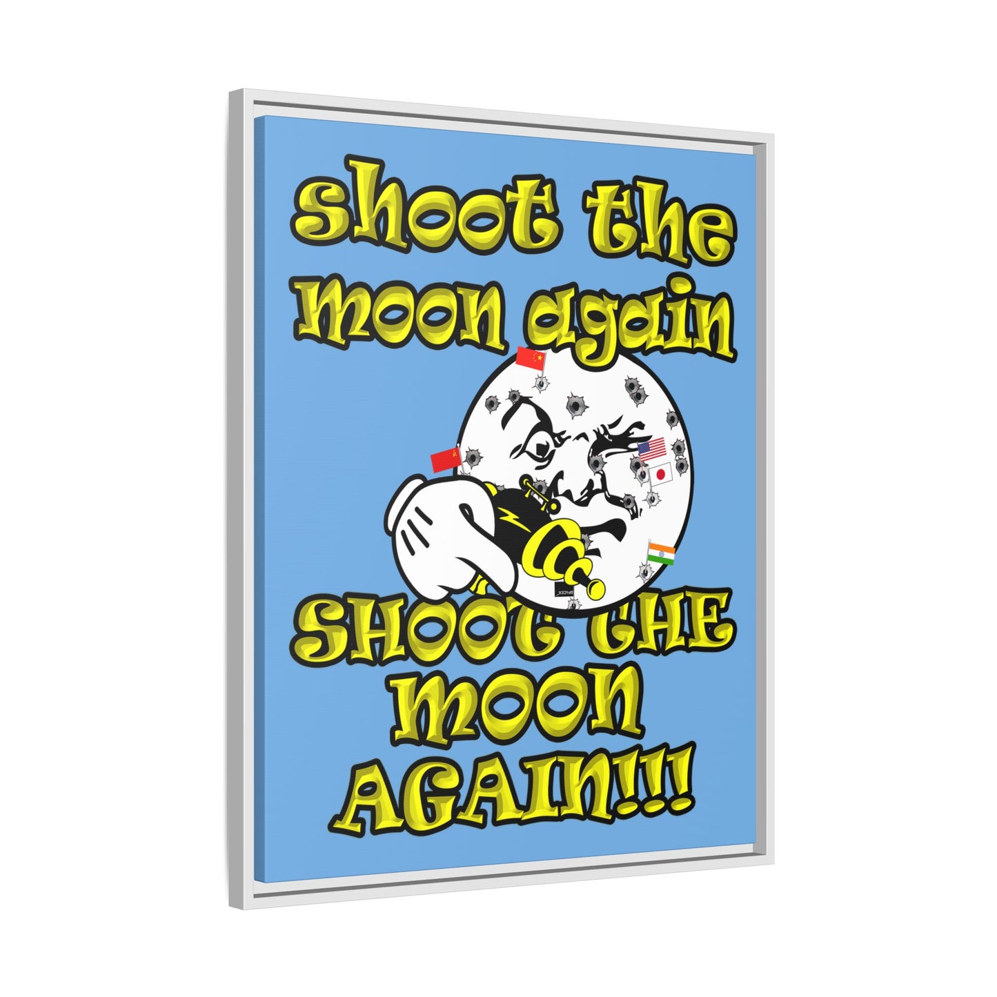 shoot the moon again - framed canvas art (light blue)