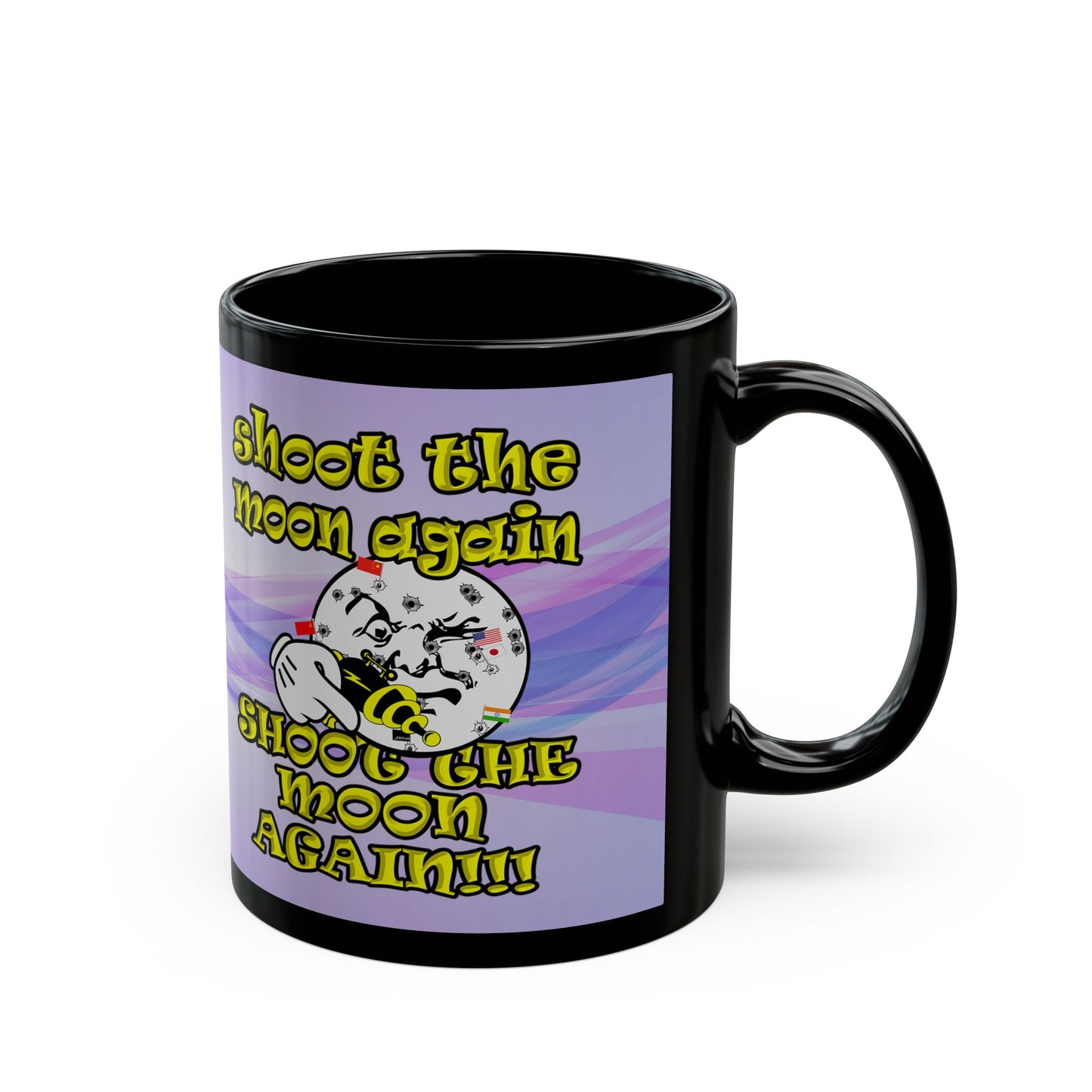 shoot the moon again - Black Mug (light blue-pink wave)