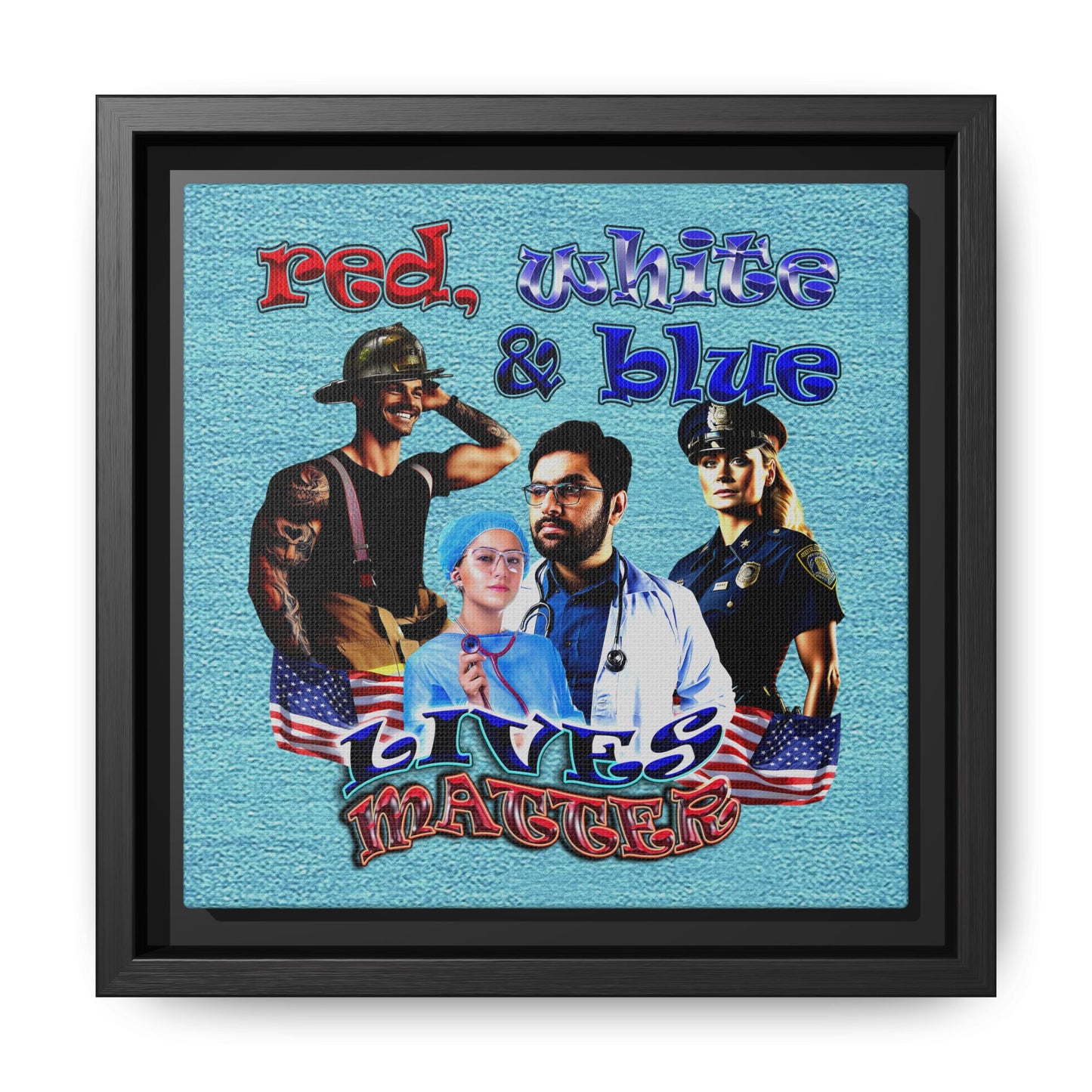 rw&b lives matter - framed canvas art (faded blue)