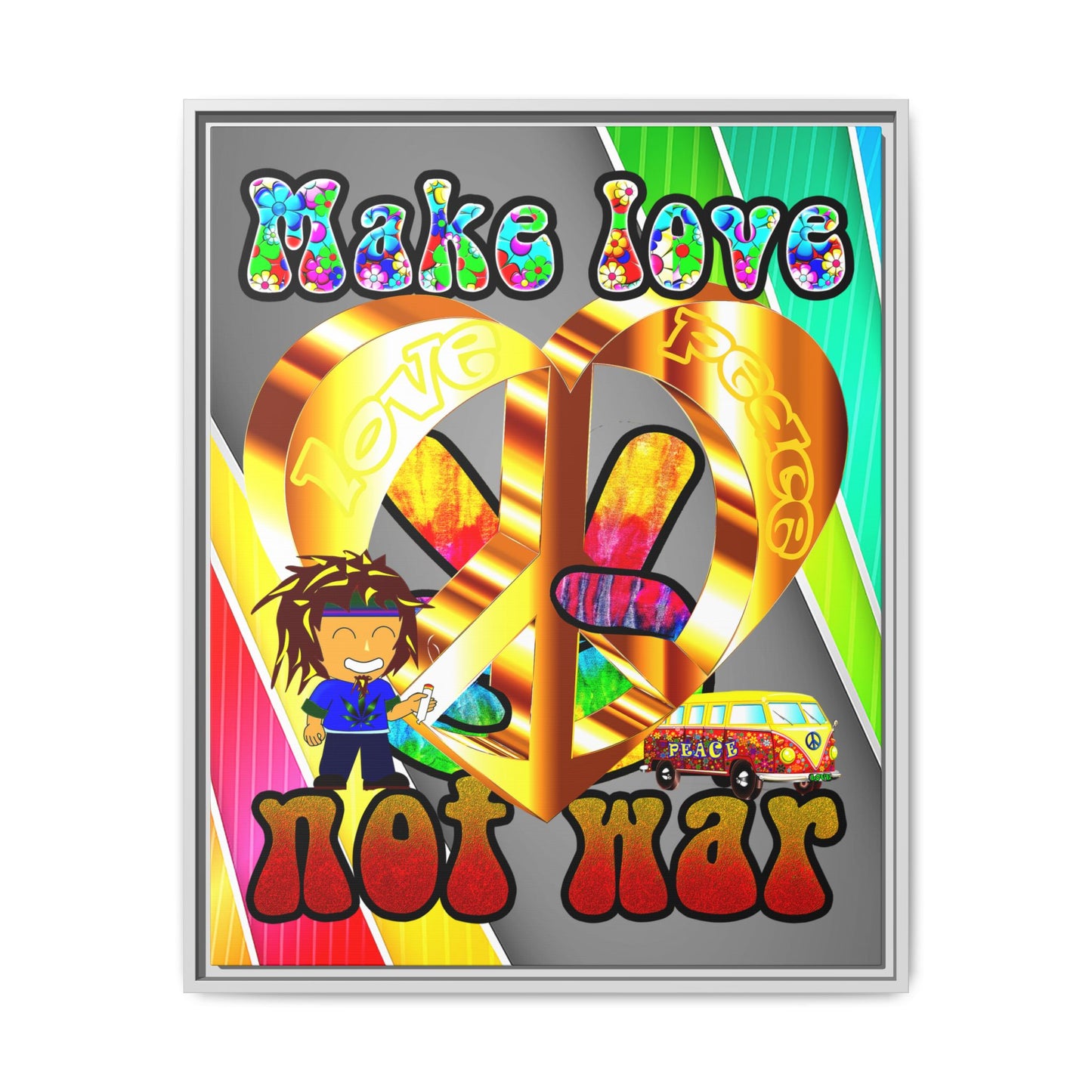 love peace - framed canvas art (rainbow split)